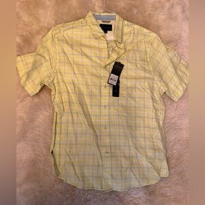 Yellow mens short sleeve button down